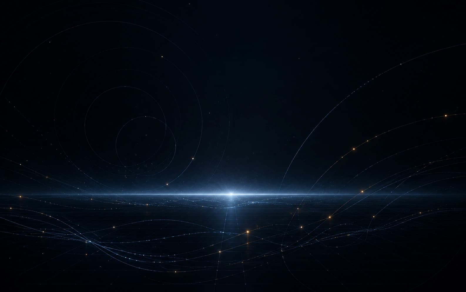 Abstrakter dunkler Tech-Hintergrund mit feinen Signalringen und Lichtlinien.